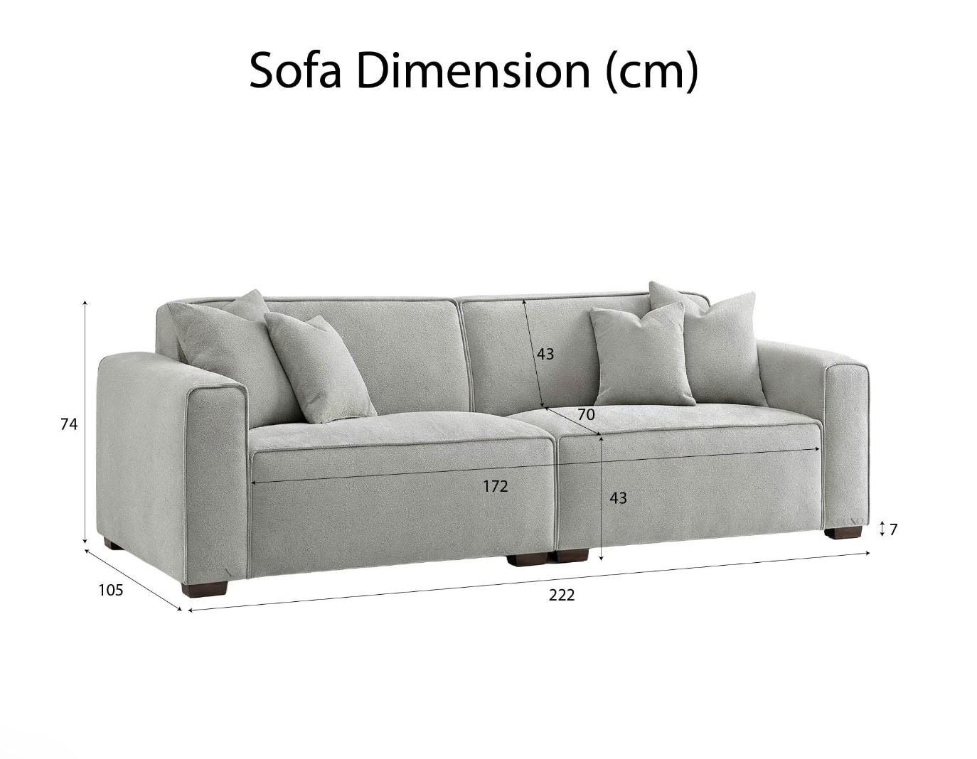 Dakota 3 Seater Sofa – Pebble Grey Bouclé | Feather-Filled