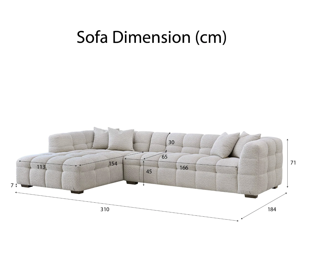 Tribeca Bubble Left Hand Facing (LHF) Corner Sofa – Oatmeal Beige Bouclé