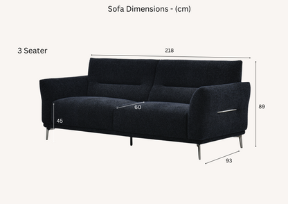 Albany 3 Seater Sofa – Midnight Black Bouclé | Deep Cushion Comfort