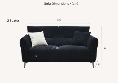 Albany 2 Seater Compact Sofa – Midnight Black Bouclé | Deep Cushion Comfort