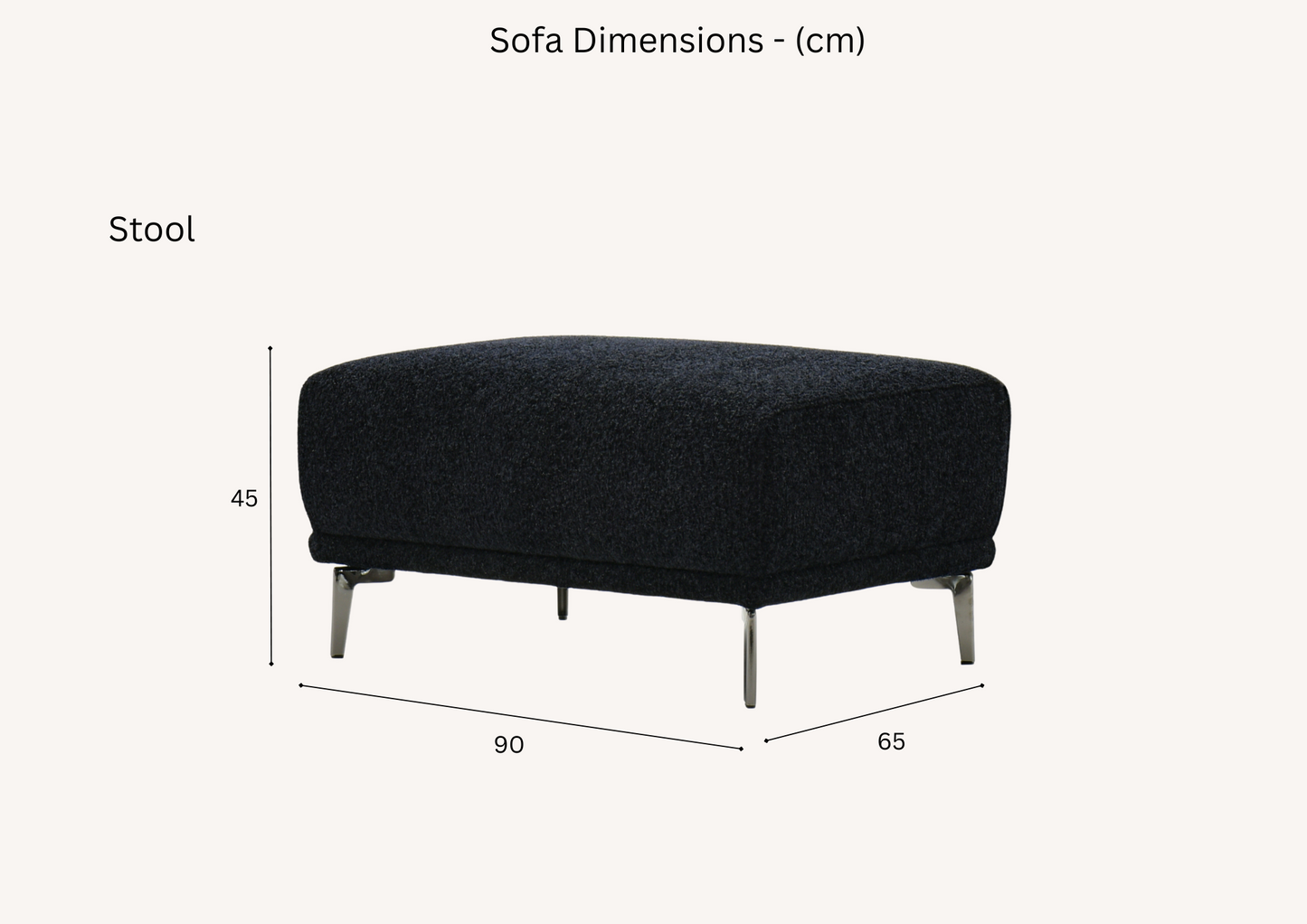 Albany Modular Footstool – Midnight Black Bouclé | Luxury Ottoman