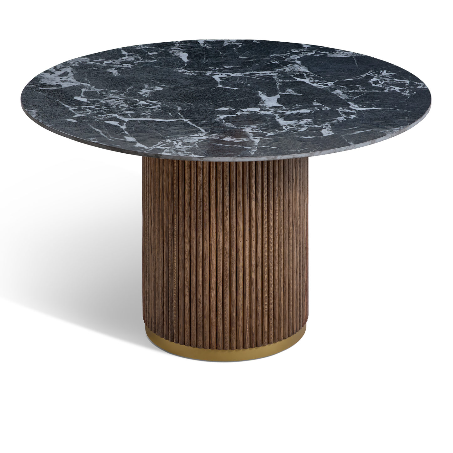Marcio Black Marble-effect Ceramic Top & Wooden Base Round Dining Table - 120cm
