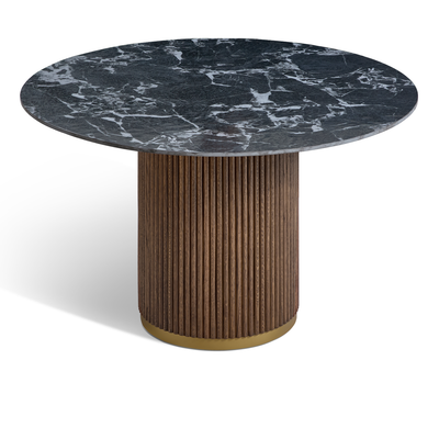 Marcio Black Marble-effect Ceramic Top & Wooden Base Round Dining Table - 120cm