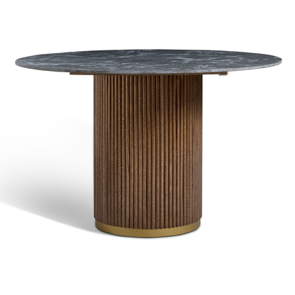 Marcio Black Marble-effect Ceramic Top & Wooden Base Round Dining Table - 120cm
