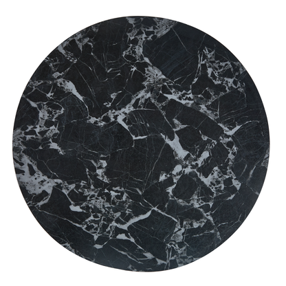Marcio Black Marble-effect Ceramic Top & Wooden Base Round Dining Table - 120cm