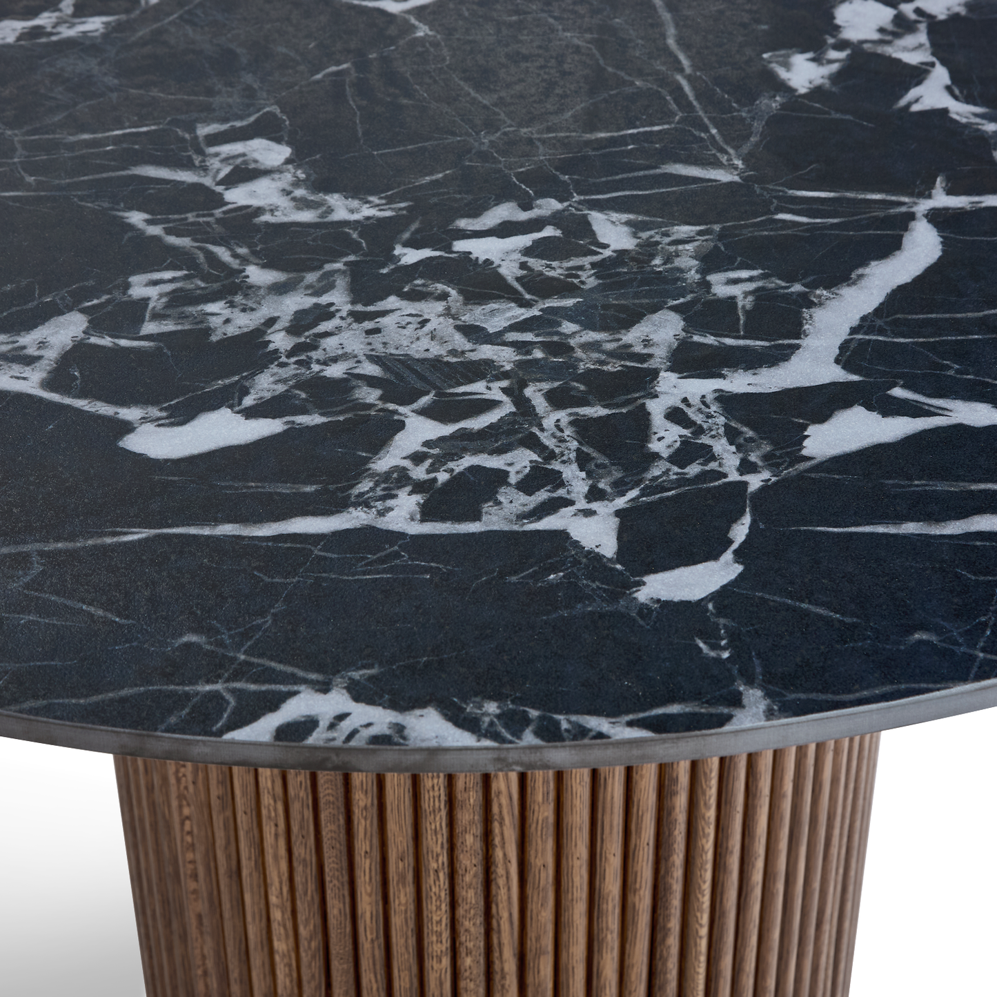 Marcio Black Marble-effect Ceramic Top & Wooden Base Round Dining Table - 120cm