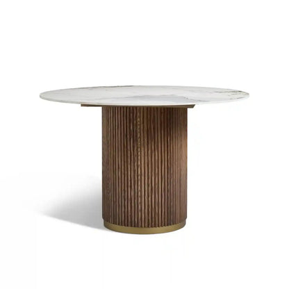 Marcio White Marble-effect Ceramic Top & Wooden Base Round Dining Table - 120cm - Pattern C