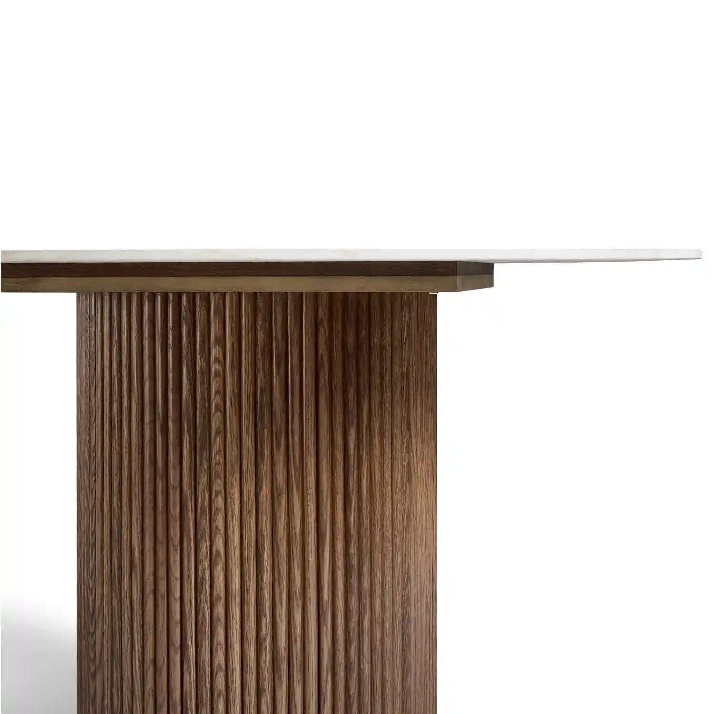 Marcio White Marble-effect Ceramic Top & Wooden Base Round Dining Table - 120cm - Pattern C
