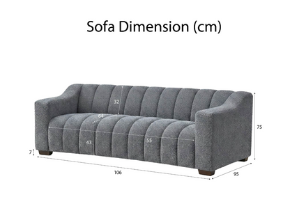 Astoria 3 Seater Sofa – Iron Bouclé | Deep Channel Stitched Design