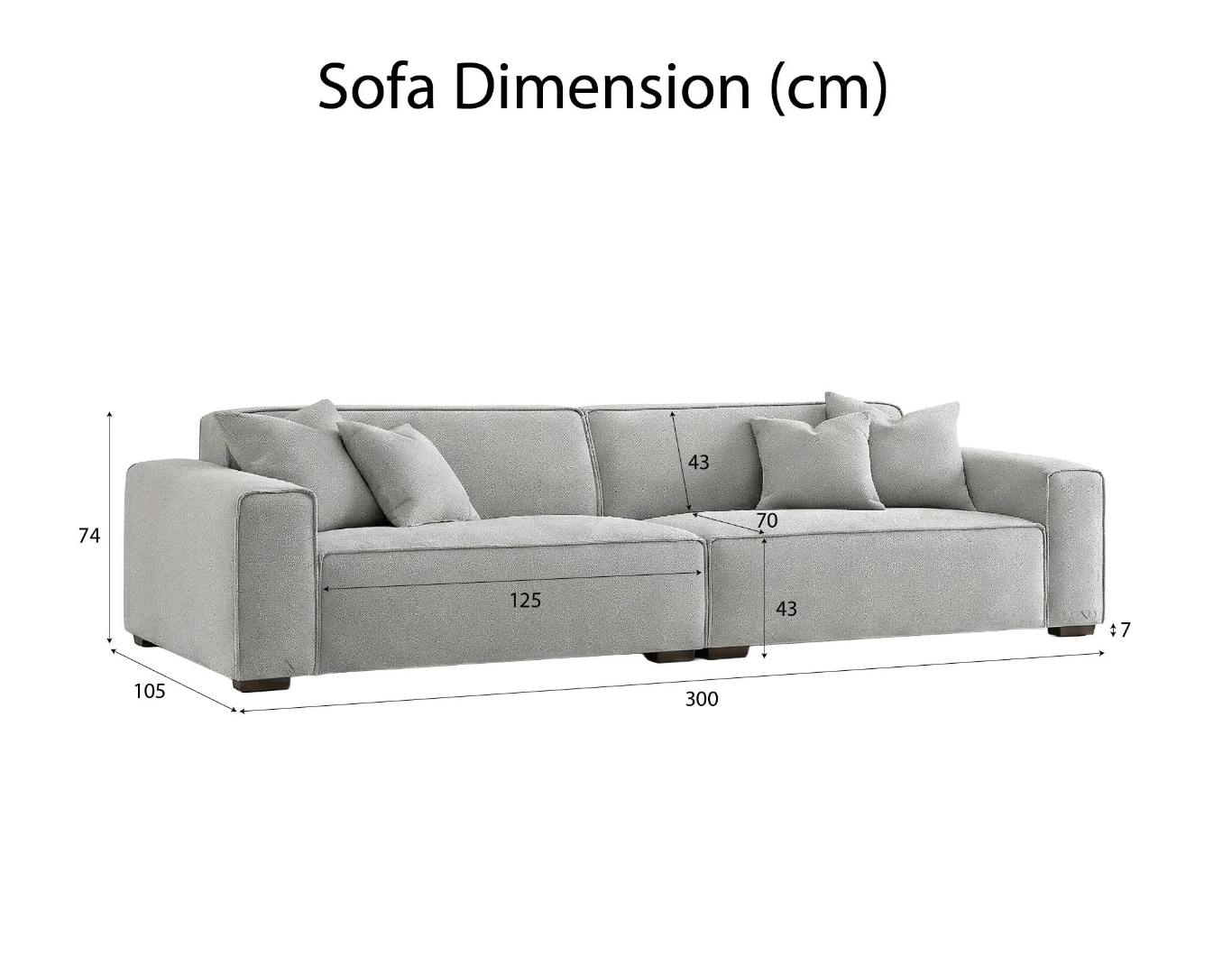 Dakota 4 Seater Large Sofa – Pebble Grey Bouclé | Feather-Filled