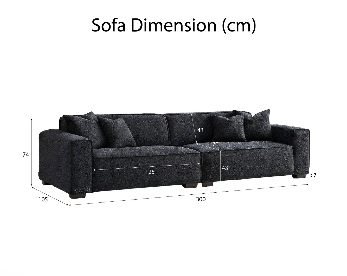 Dakota 4 Seater Large Sofa – Midnight Black Bouclé | Feather-Filled