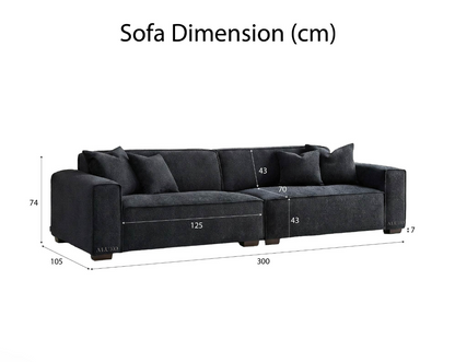 Dakota 4 Seater Large Sofa – Midnight Black Bouclé | Feather-Filled