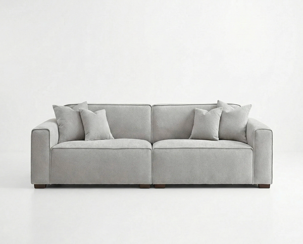 Dakota 3 Seater Sofa – Pebble Grey Bouclé | Feather-Filled