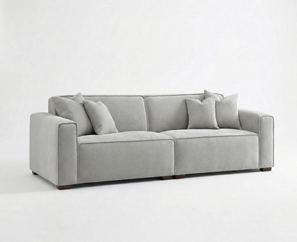 Dakota 3 Seater Sofa – Pebble Grey Bouclé | Feather-Filled