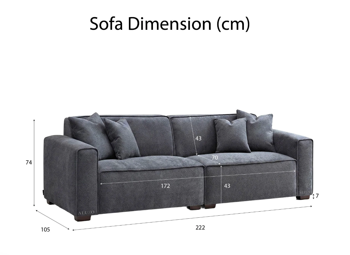 Dakota 3 Seater Sofa – Charcoal Grey Bouclé | Feather-Filled