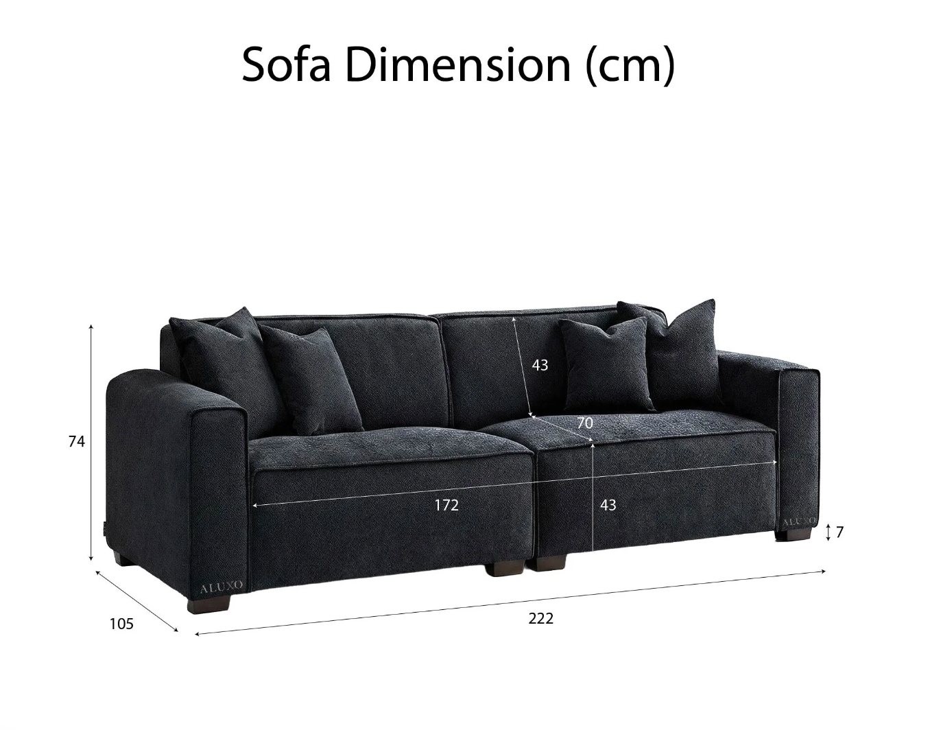 Dakota 3 Seater Sofa – Midnight Black Bouclé | Feather-Filled
