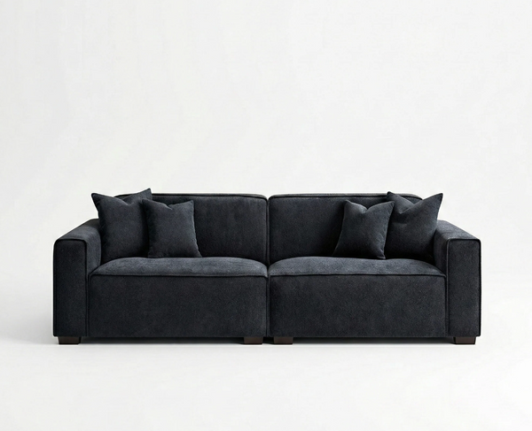 Dakota 3 Seater Sofa – Midnight Black Bouclé | Feather-Filled