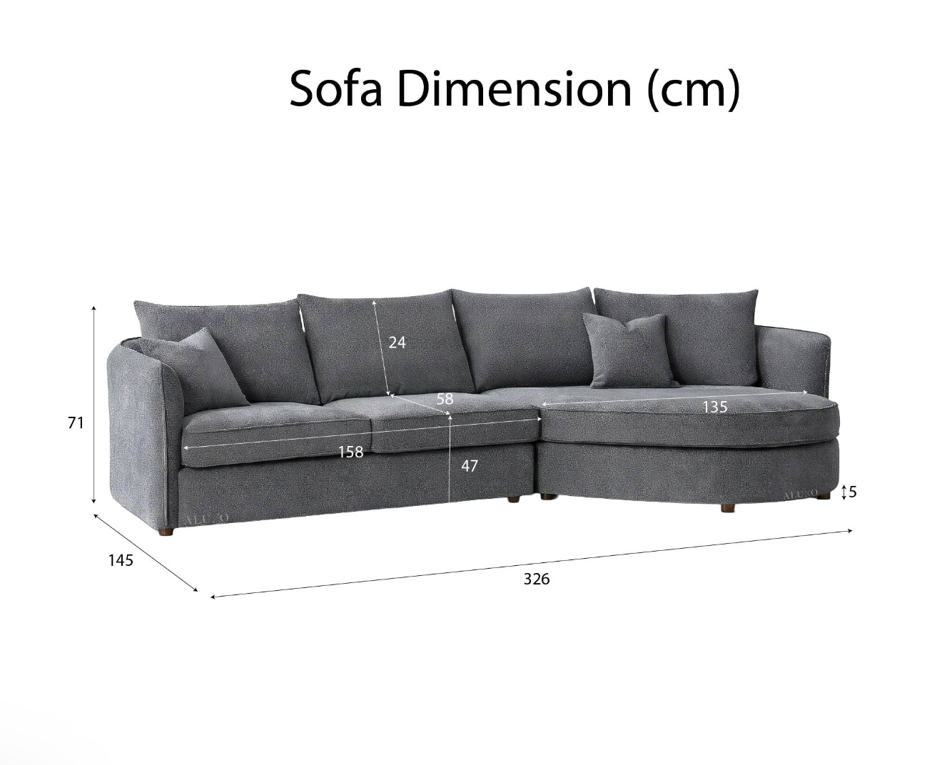 Rubin Right Hand Facing (RHF) Corner Sofa – Charcoal Grey Bouclé