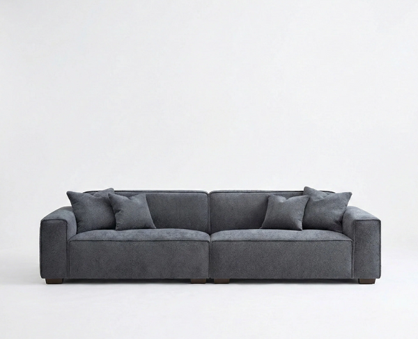 Dakota 4 Seater Large Sofa – Charcoal Grey Bouclé | Feather-Filled