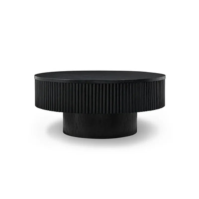 Vivid Black Wooden Round Coffee Table