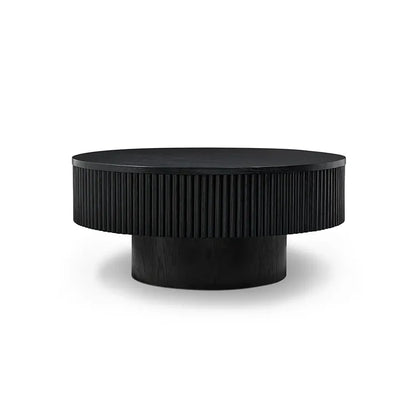 Vivid Black Wooden Round Coffee Table
