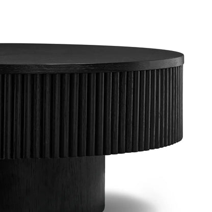 Vivid Black Wooden Round Coffee Table